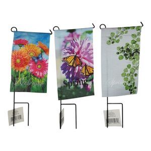 Trueliving Outdoors Decorative Spring Garden Flag & Poll Flowers Butterfly Tree
